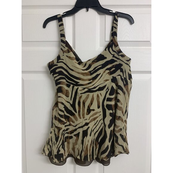 Anne Klein Silk Animal Print Babydoll Top Blouse Size L - Picture 3 of 8